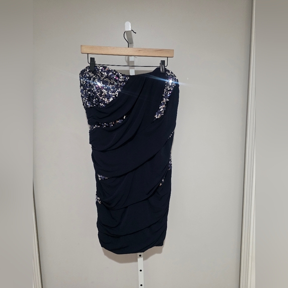 Deb Womens Plus 2x Midnight Blue Strapless Dress with Sequins - Picture 1 of 6